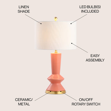 Ziggy 27" Ceramic/Iron Contemporary Glam LED Table Lamp - JONATHAN Y